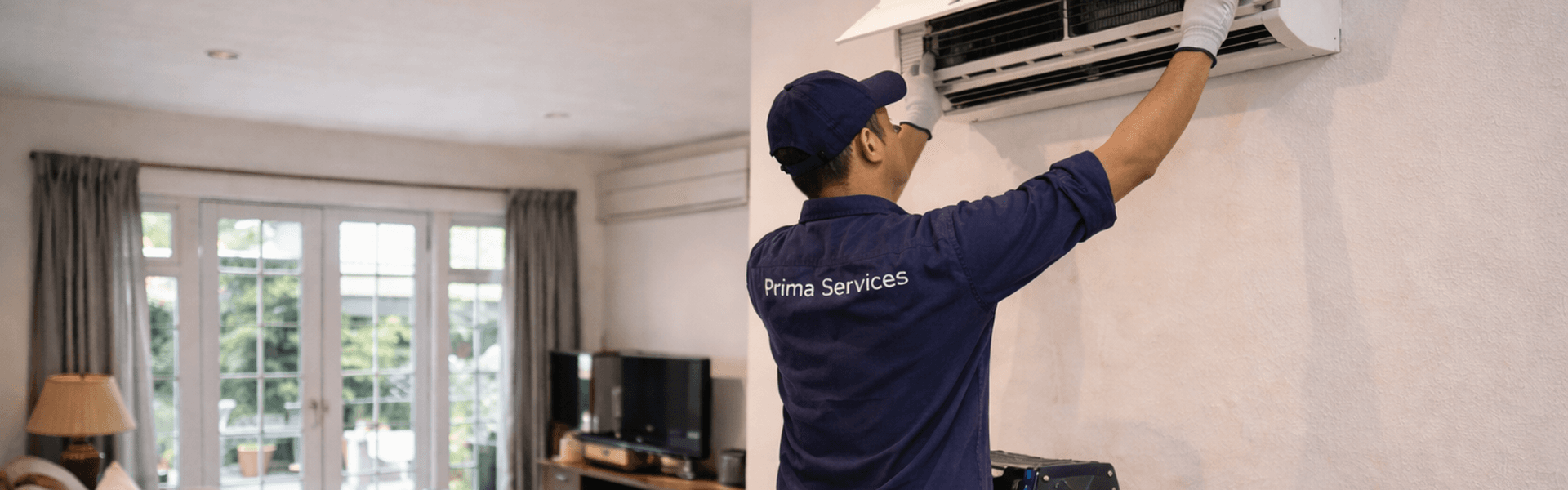 Professional aircon servicing technician cleaning filters in Singapore HDB flat