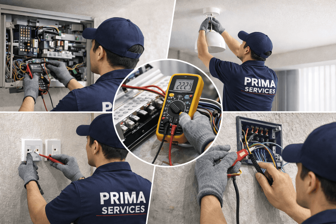 Electrician working on electrical panel in Singapore